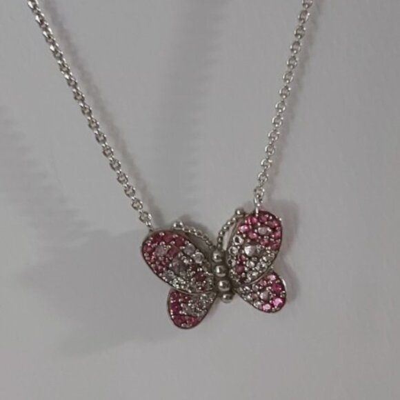 PANDORA *RETIRED* SS Dazzling Pink Butterfly Necklace w/ Pink and Clear Crystals - Picture 2 of 11